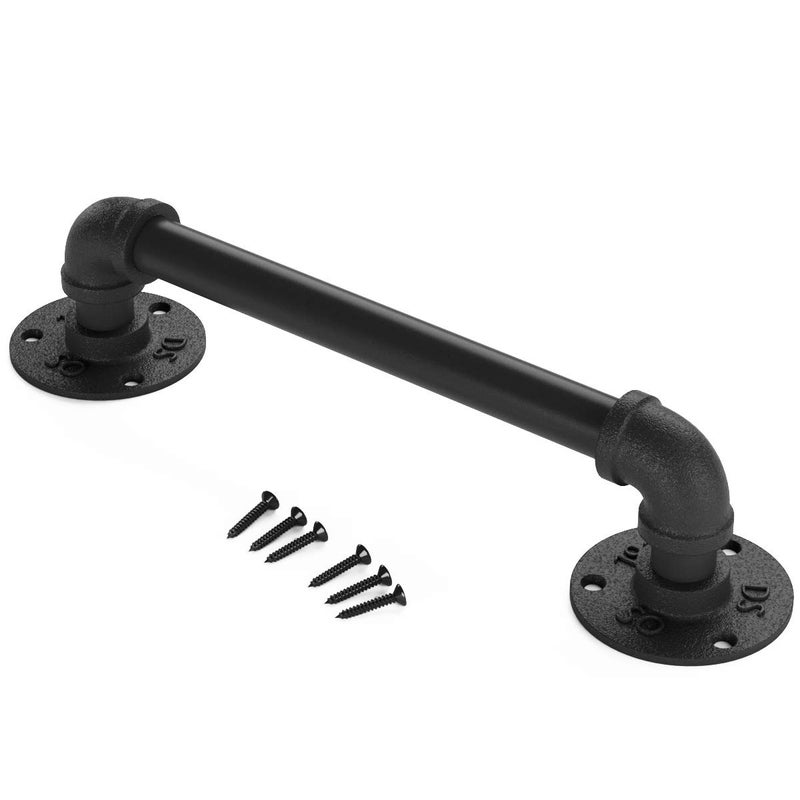 SMARTSTANDARD 11â€ Pipe Barn Door Handle, Black Rustic Industrial Grab Bar, Towel Bar, Handrail and Pull for Stairs, Gate, Garage - Image 2